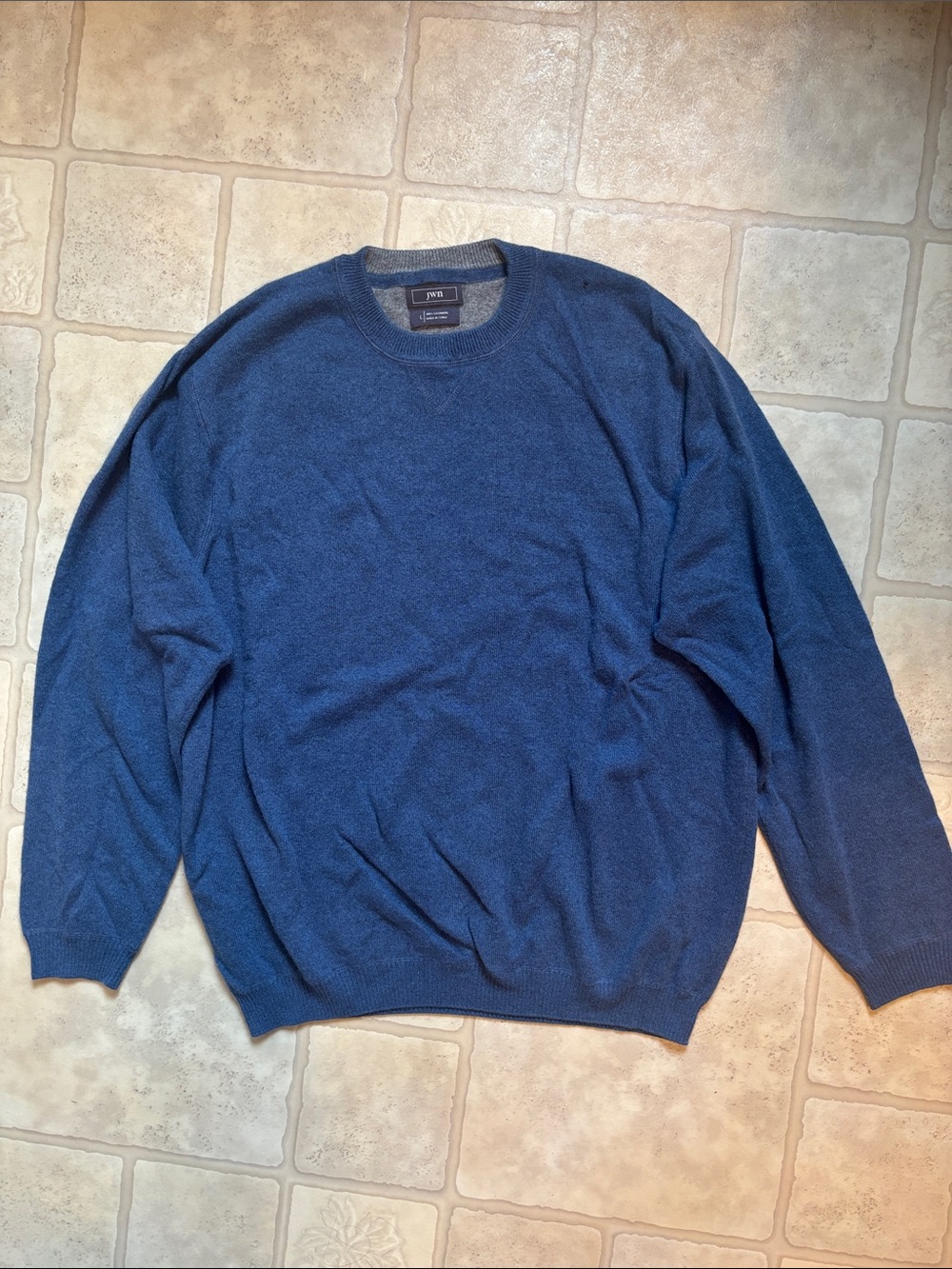 JWN John W Nordstrom 100% Cashmere Mens L Blue Crewneck Sweater Pullover Luxury